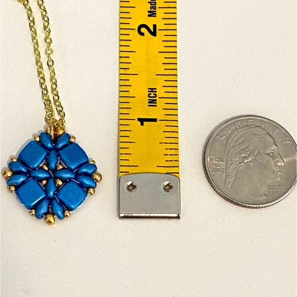 Handmade Blue Gold Real Czech Glass Bead Necklace